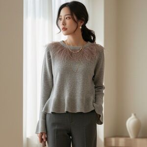 Cinq a Sept Feather Wool Cardigan Sweater Pullover Knitted Gray XS